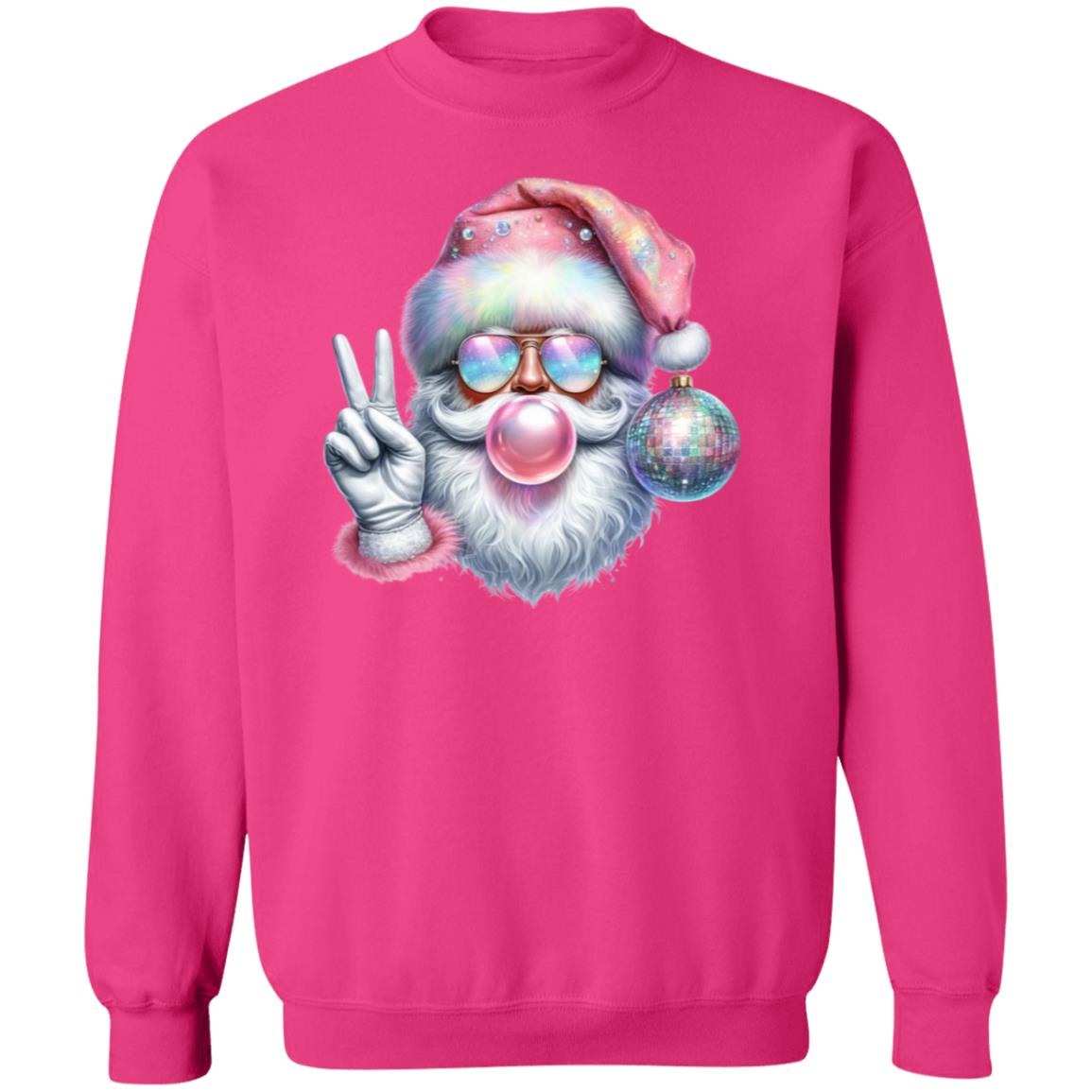 Peace Love Santa Sweatshirt – Cute Pink Christmas Pullover with Disco Ornament & Bubblegum Santa