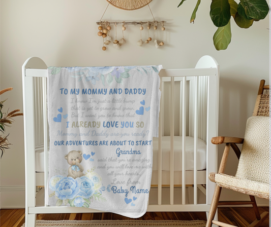 Custom Baby Boy Cozy Plush Fleece Blanket - 30x40