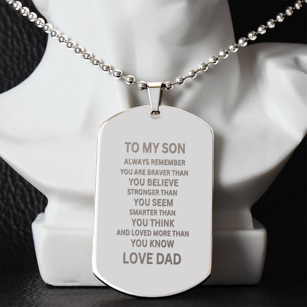 To My Son Engraved Dog Tag Necklace | From Dad