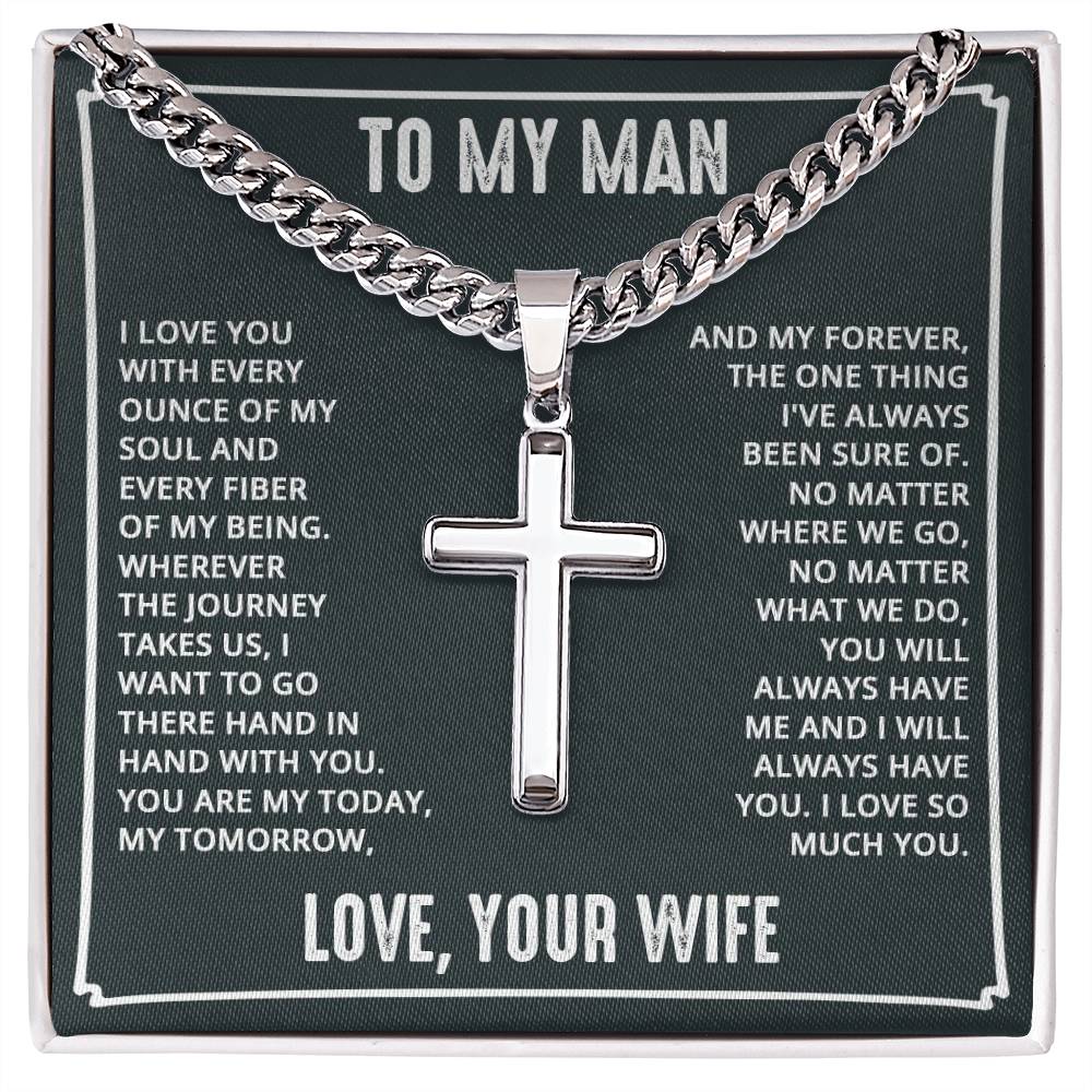 To My Man Cuban Chain Link Necklace With Cross