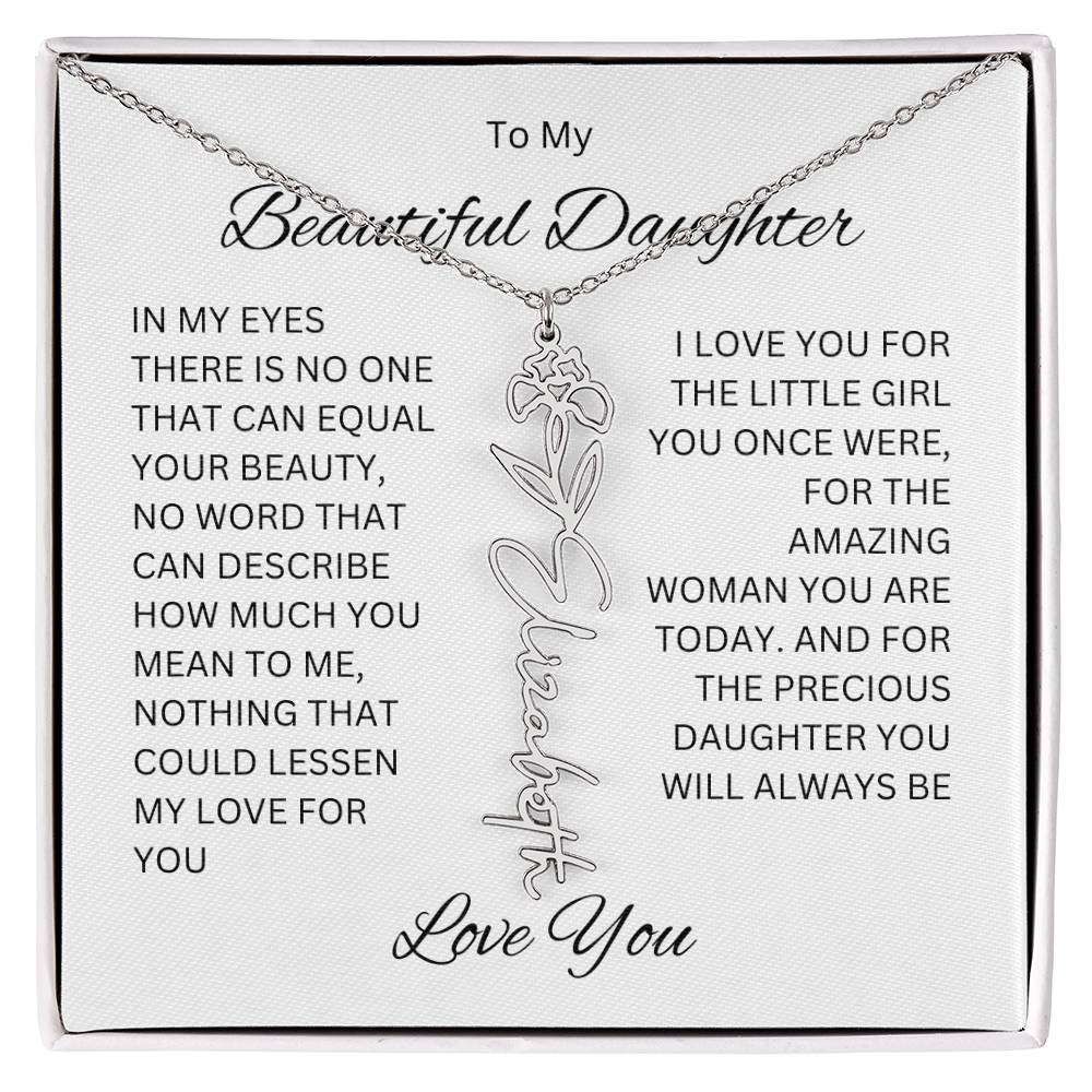 To My Beautiful Daughter Birth Flower Name Necklace