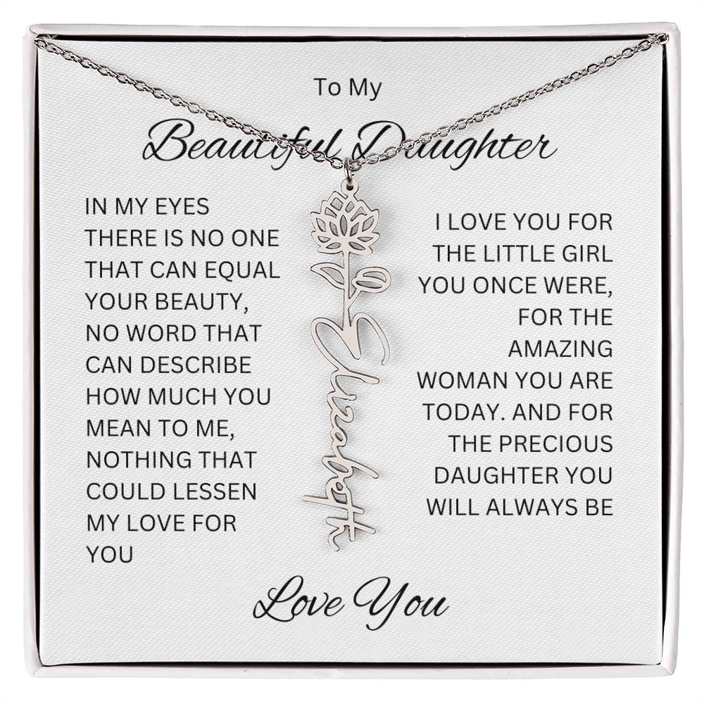 To My Beautiful Daughter Birth Flower Name Necklace