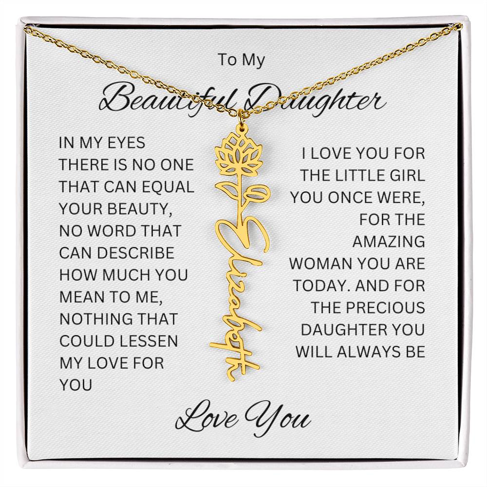 To My Beautiful Daughter Birth Flower Name Necklace