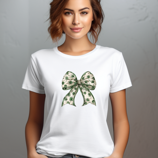 Retro Coquette St Patrick's Day Bow T-Shirt