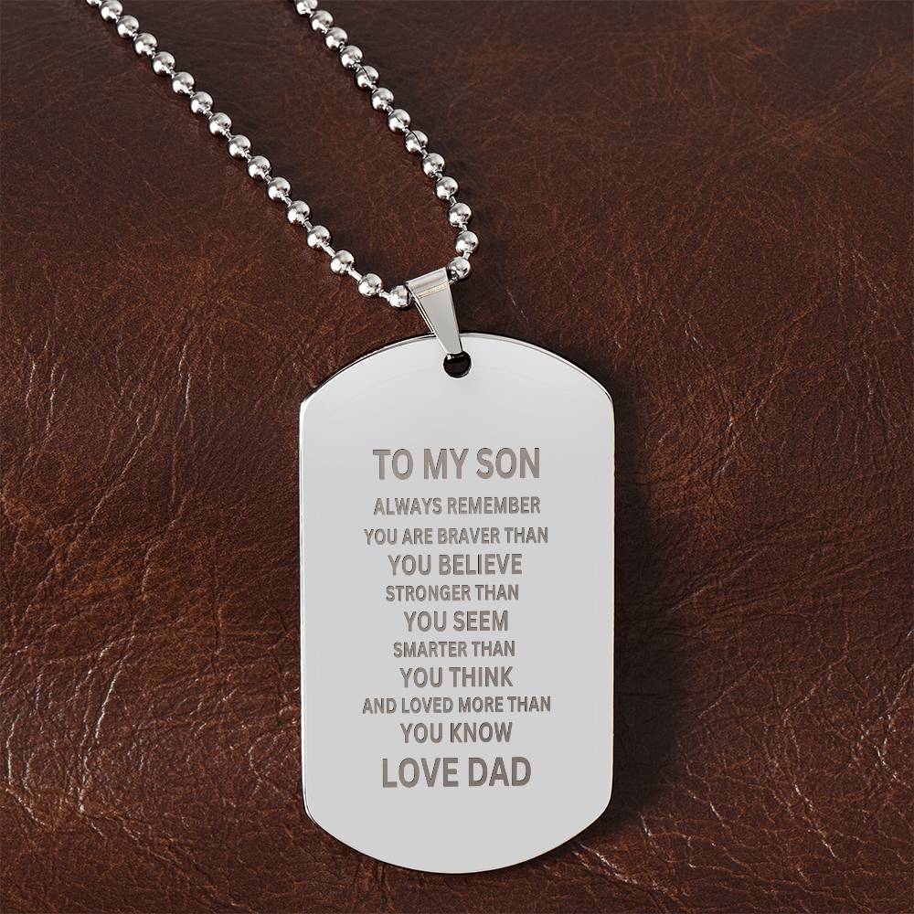 To My Son Engraved Dog Tag Necklace | From Dad