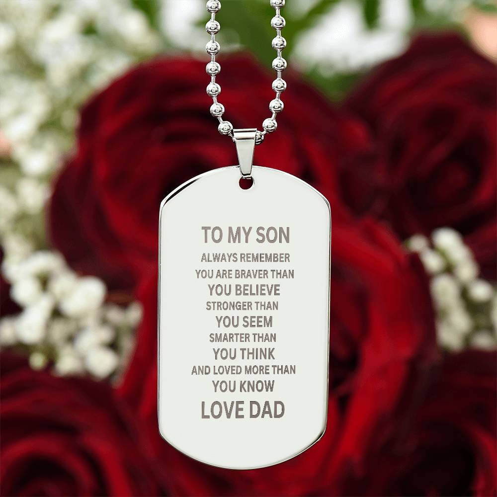 To My Son Engraved Dog Tag Necklace | From Dad