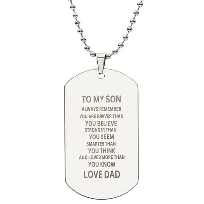 To My Son Engraved Dog Tag Necklace | From Dad