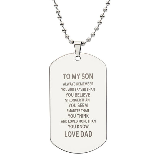 To My Son Engraved Dog Tag Necklace | From Dad