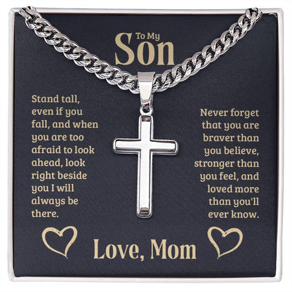 To My Son Cuban Chain Link Necklace With Cross
