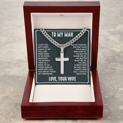 To My Man Cuban Chain Link Necklace With Cross