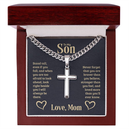 To My Son Cuban Chain Link Necklace With Cross