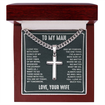 To My Man Cuban Chain Link Necklace With Cross
