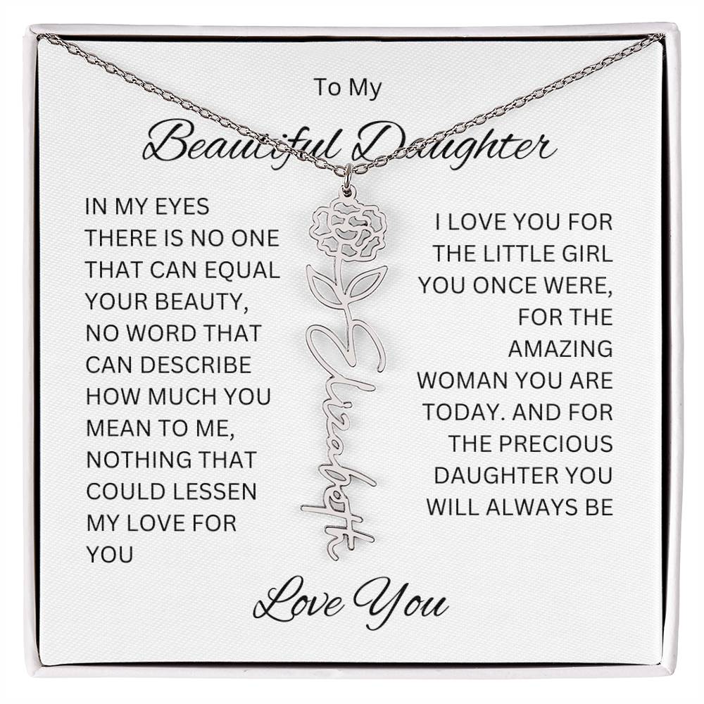 To My Beautiful Daughter Birth Flower Name Necklace