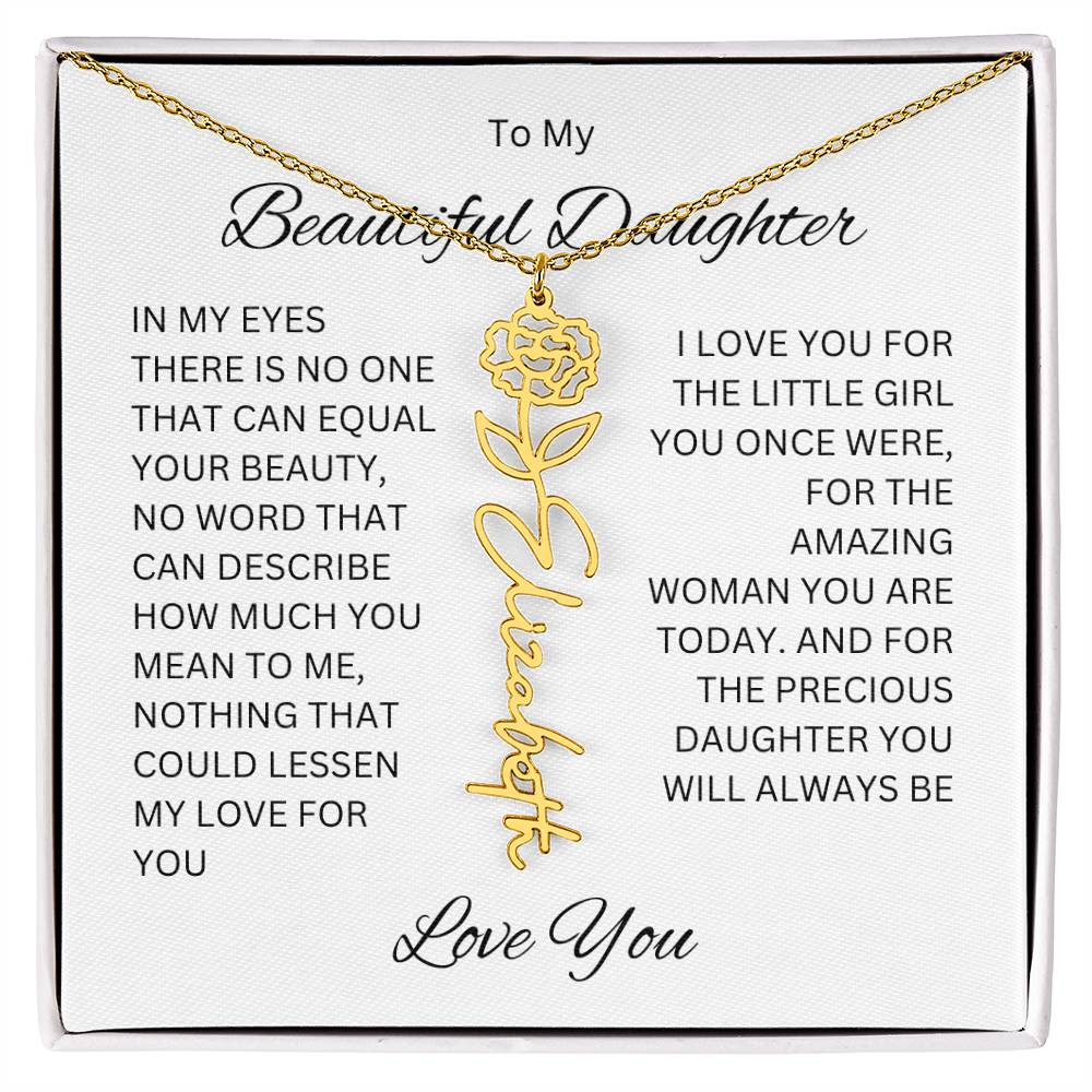 To My Beautiful Daughter Birth Flower Name Necklace