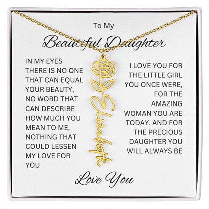 To My Beautiful Daughter Birth Flower Name Necklace