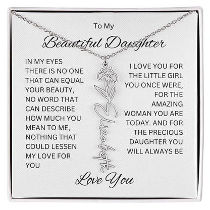 To My Beautiful Daughter Birth Flower Name Necklace