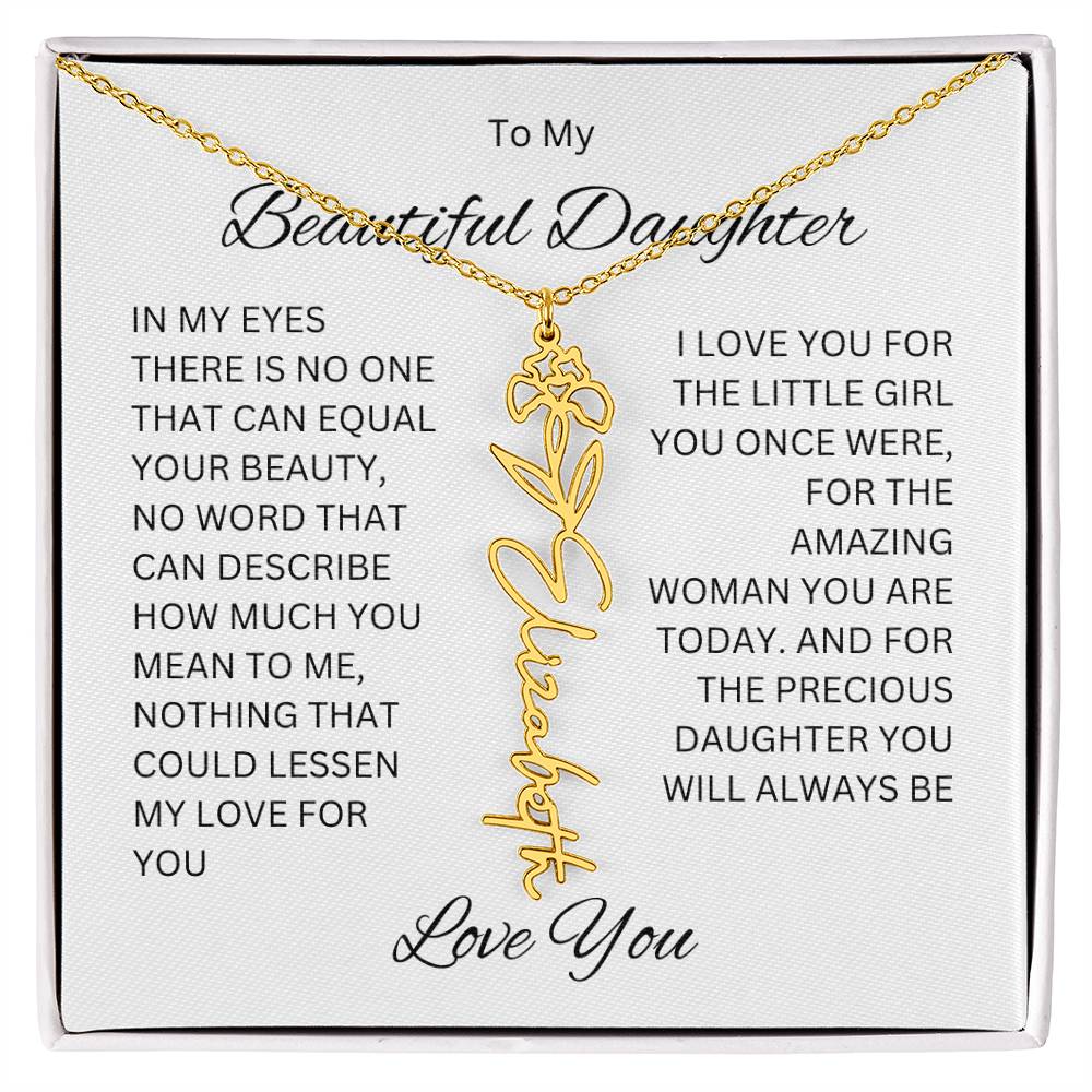 To My Beautiful Daughter Birth Flower Name Necklace