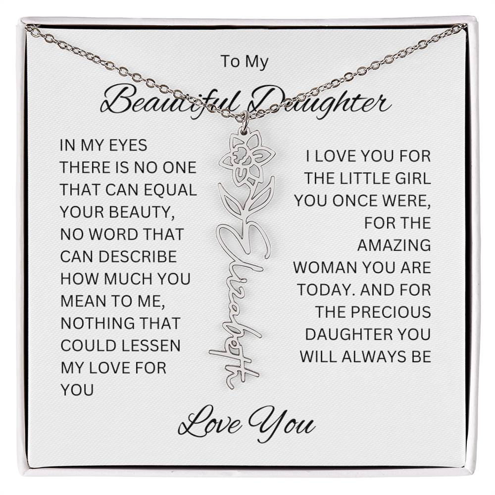 To My Beautiful Daughter Birth Flower Name Necklace