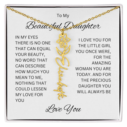 To My Beautiful Daughter Birth Flower Name Necklace