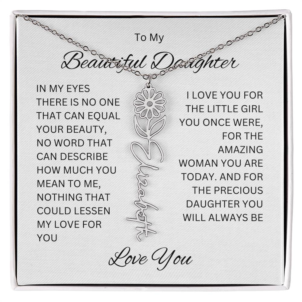 To My Beautiful Daughter Birth Flower Name Necklace