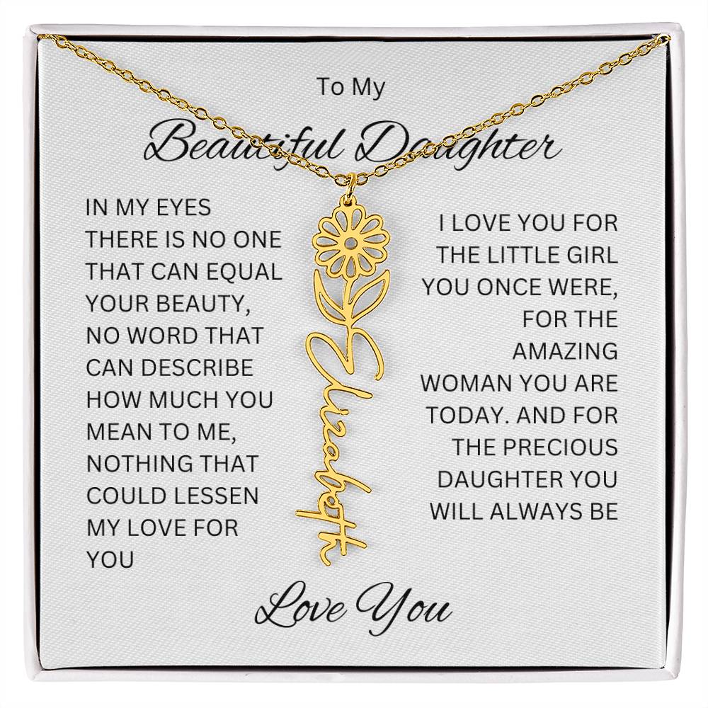 To My Beautiful Daughter Birth Flower Name Necklace