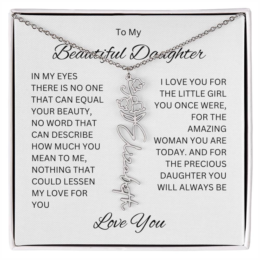 To My Beautiful Daughter Birth Flower Name Necklace