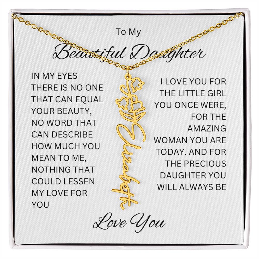 To My Beautiful Daughter Birth Flower Name Necklace