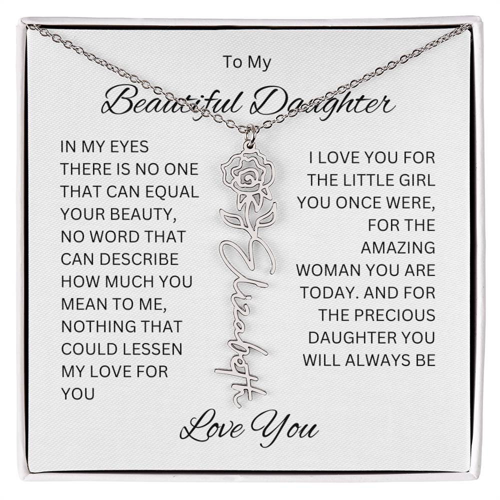 To My Beautiful Daughter Birth Flower Name Necklace