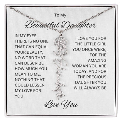 To My Beautiful Daughter Birth Flower Name Necklace