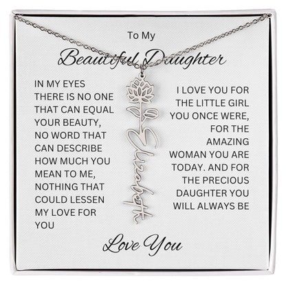 To My Beautiful Daughter Birth Flower Name Necklace