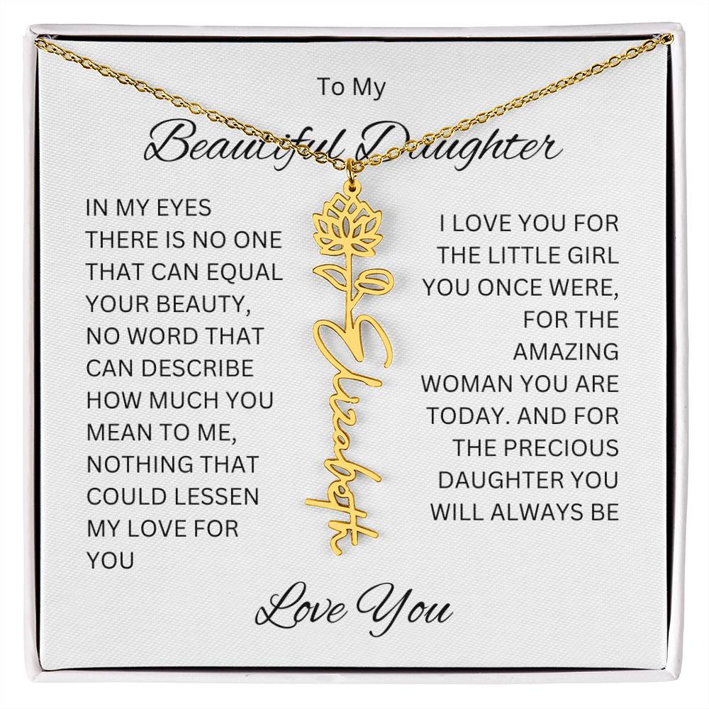 To My Beautiful Daughter Birth Flower Name Necklace