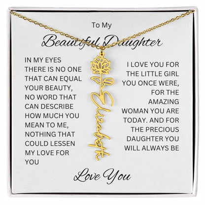 To My Beautiful Daughter Birth Flower Name Necklace