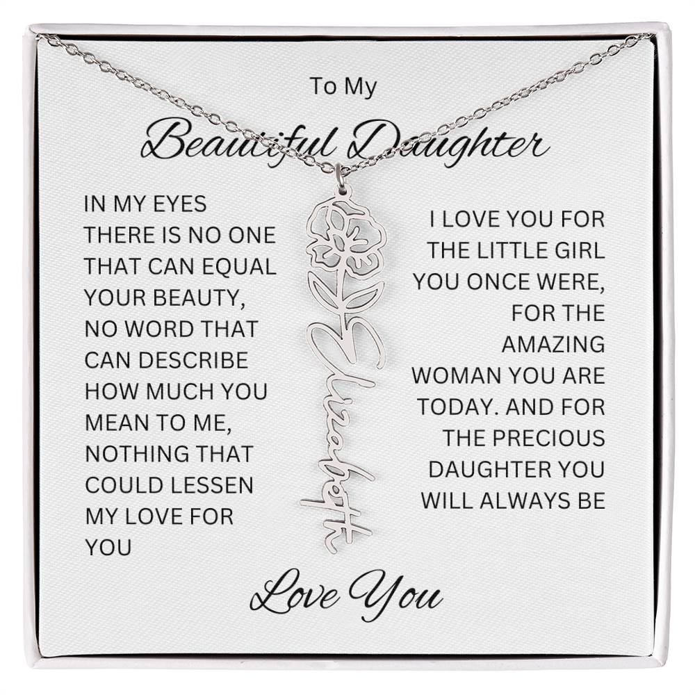 To My Beautiful Daughter Birth Flower Name Necklace