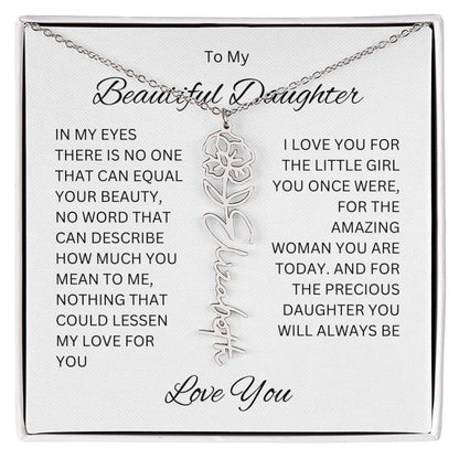 To My Beautiful Daughter Birth Flower Name Necklace