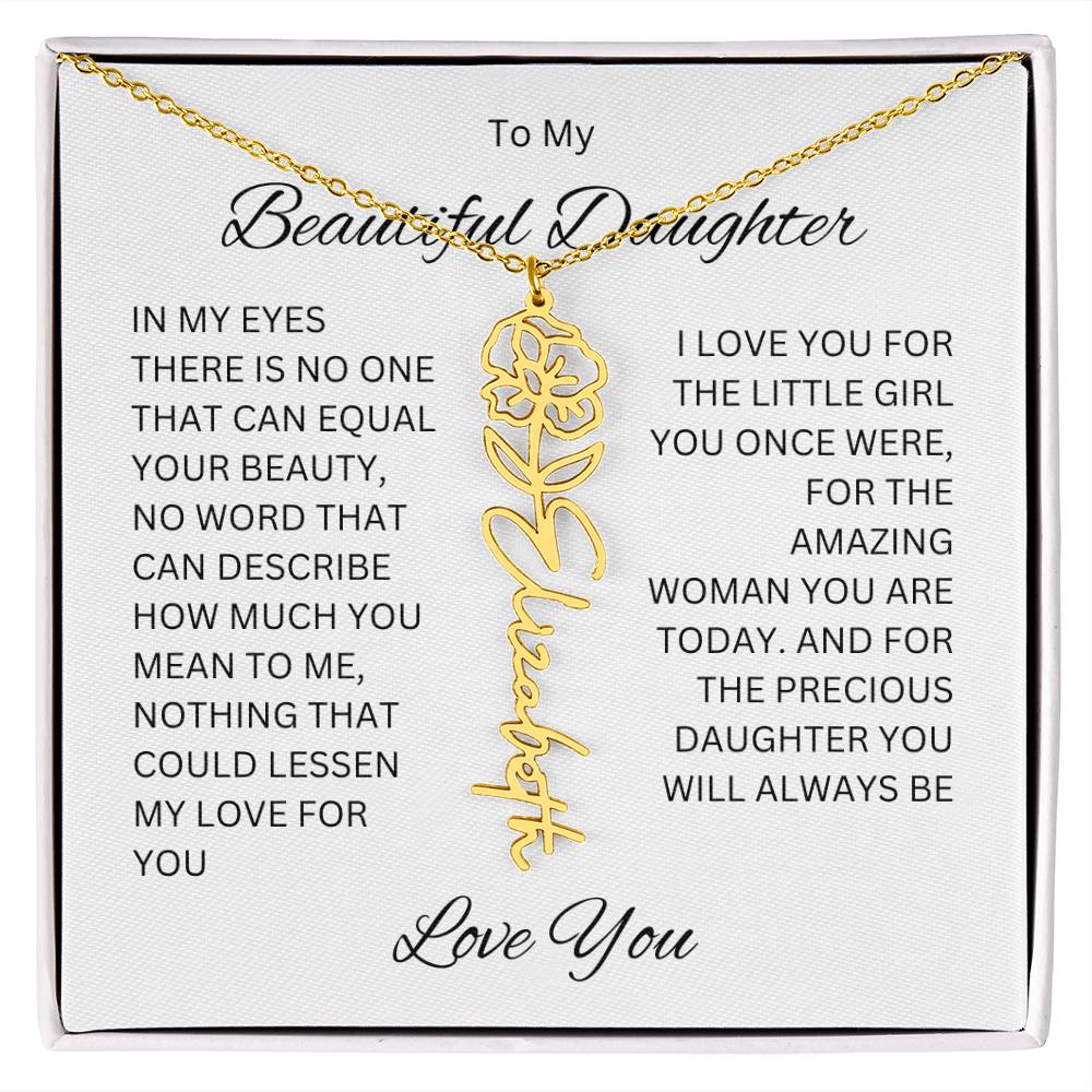 To My Beautiful Daughter Birth Flower Name Necklace