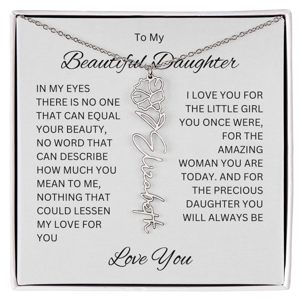 To My Beautiful Daughter Birth Flower Name Necklace