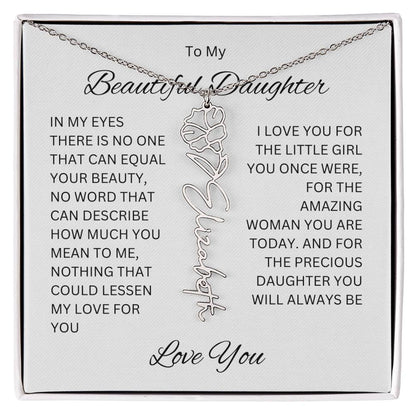 To My Beautiful Daughter Birth Flower Name Necklace