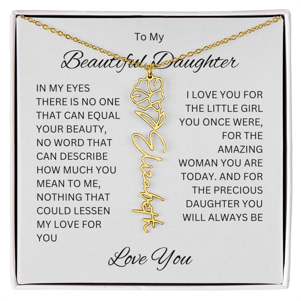 To My Beautiful Daughter Birth Flower Name Necklace