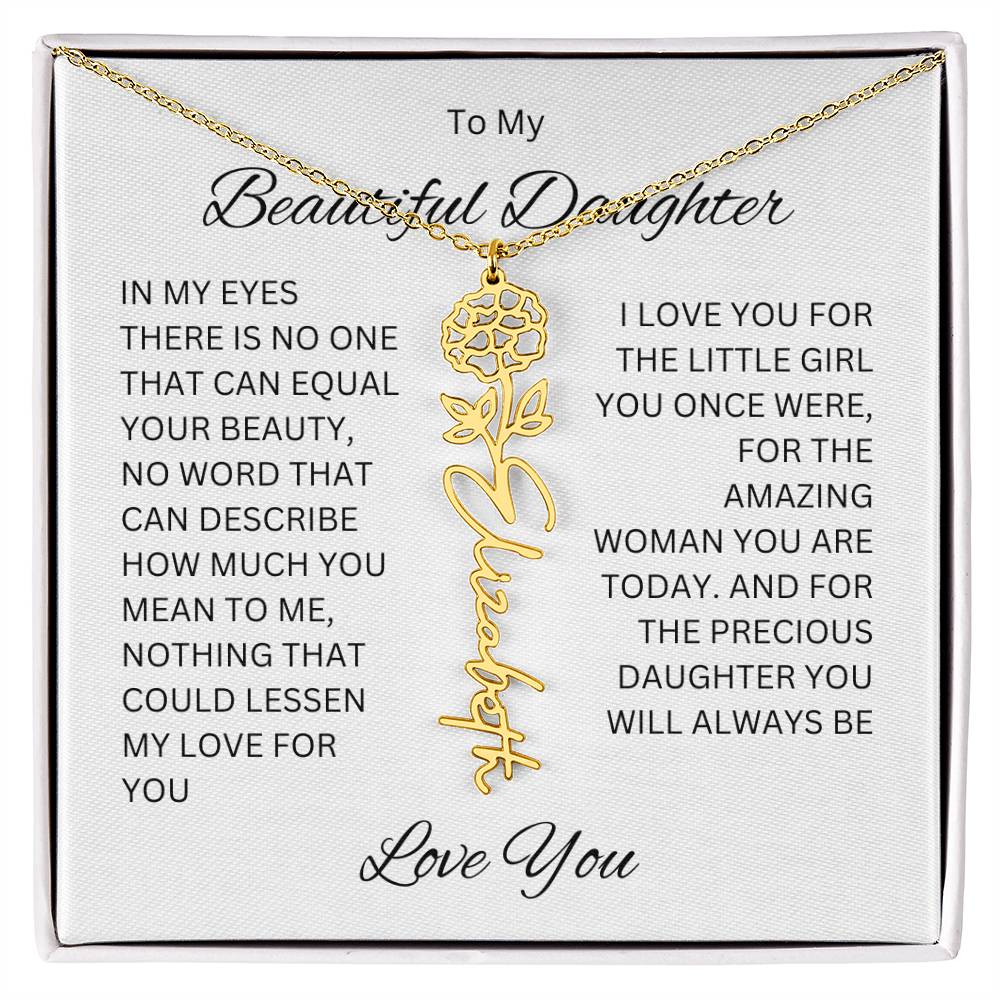 To My Beautiful Daughter Birth Flower Name Necklace