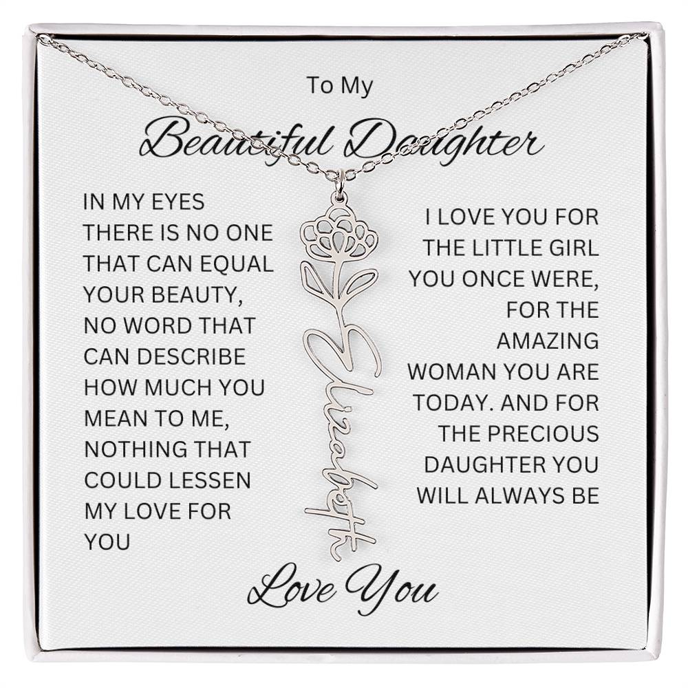 To My Beautiful Daughter Birth Flower Name Necklace