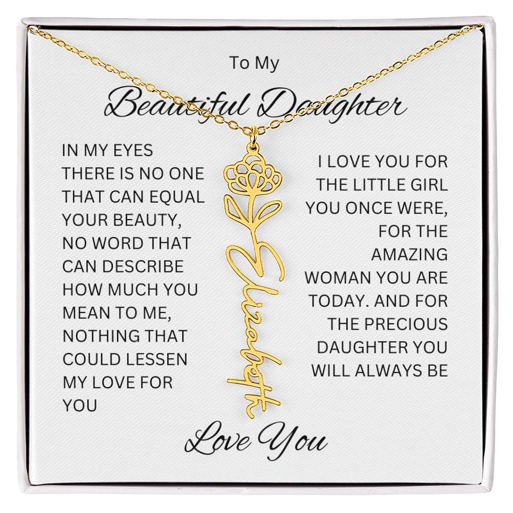 To My Beautiful Daughter Birth Flower Name Necklace