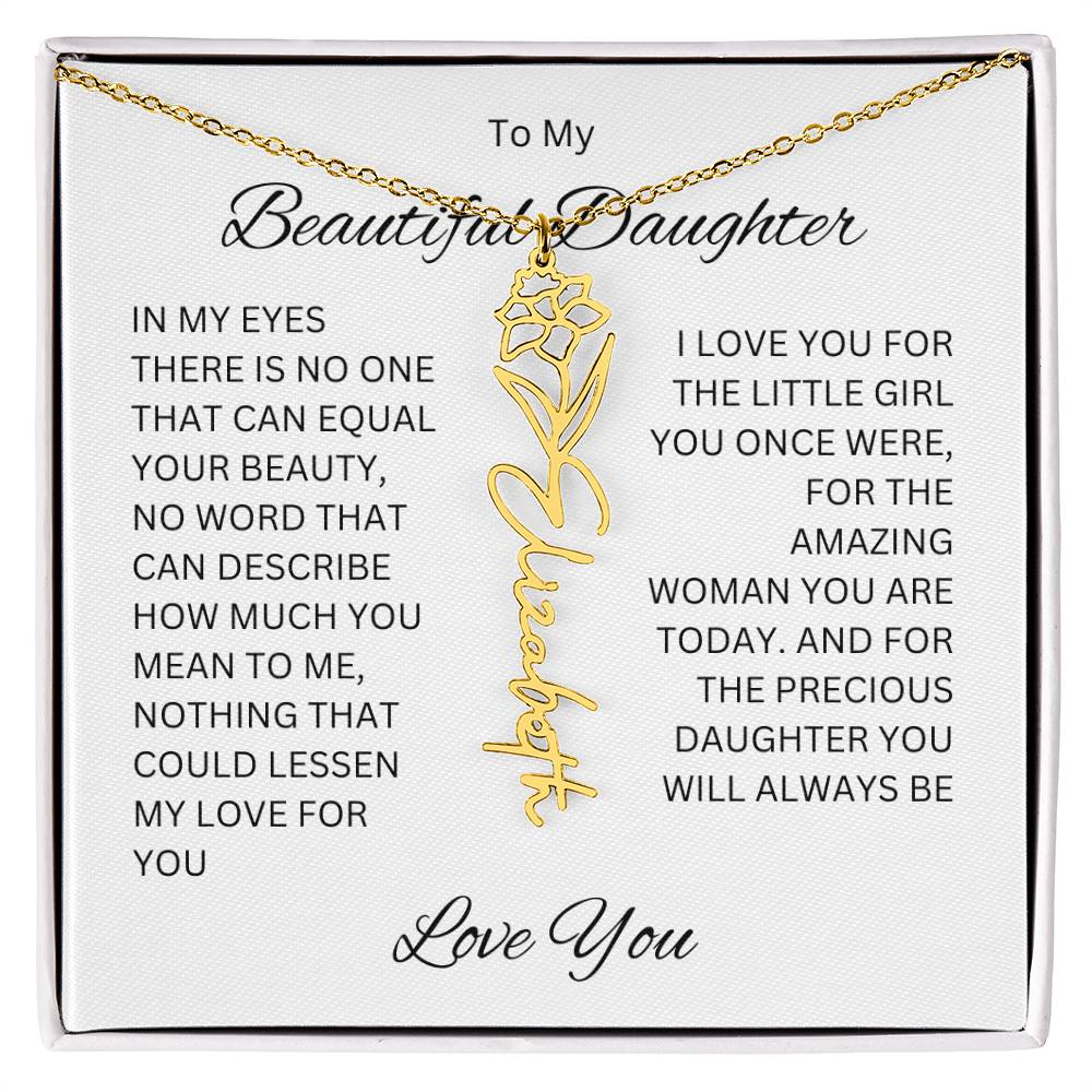 To My Beautiful Daughter Birth Flower Name Necklace