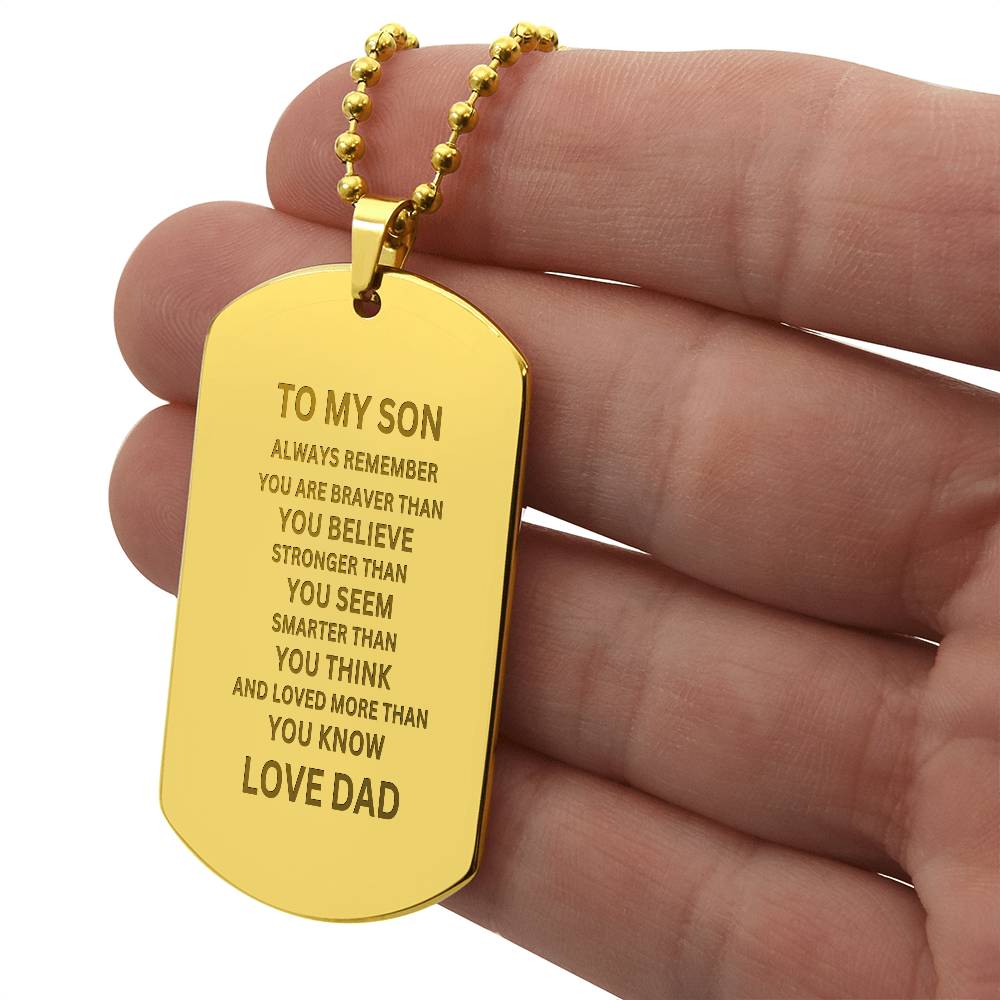 To My Son Engraved Dog Tag Necklace | From Dad