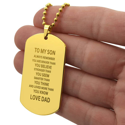 To My Son Engraved Dog Tag Necklace | From Dad