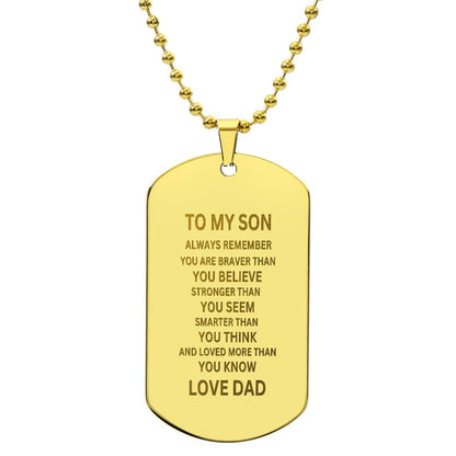To My Son Engraved Dog Tag Necklace | From Dad