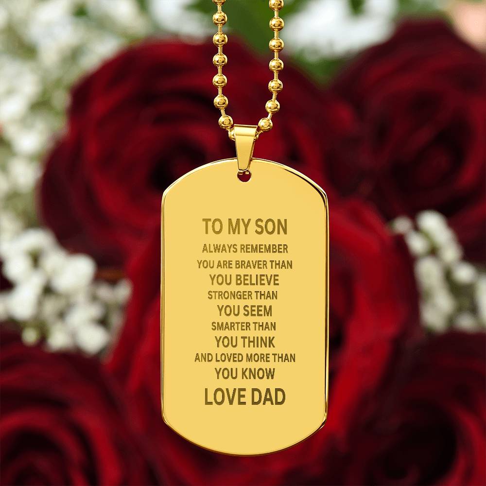 To My Son Engraved Dog Tag Necklace | From Dad