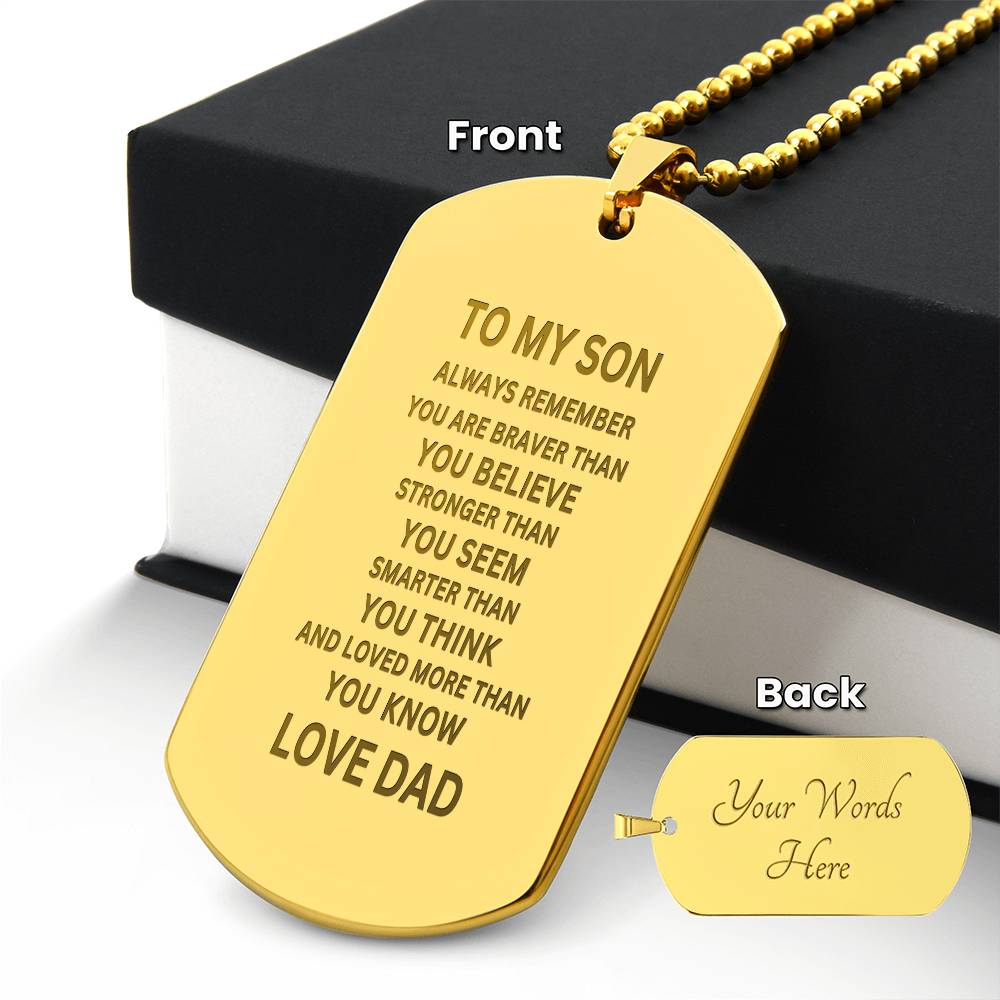 To My Son Engraved Dog Tag Necklace | From Dad