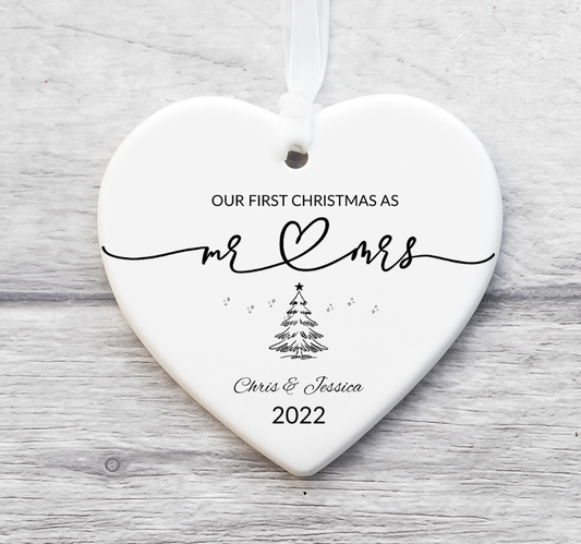Personalized Mr and Mrs Heart Ornament for Christmas